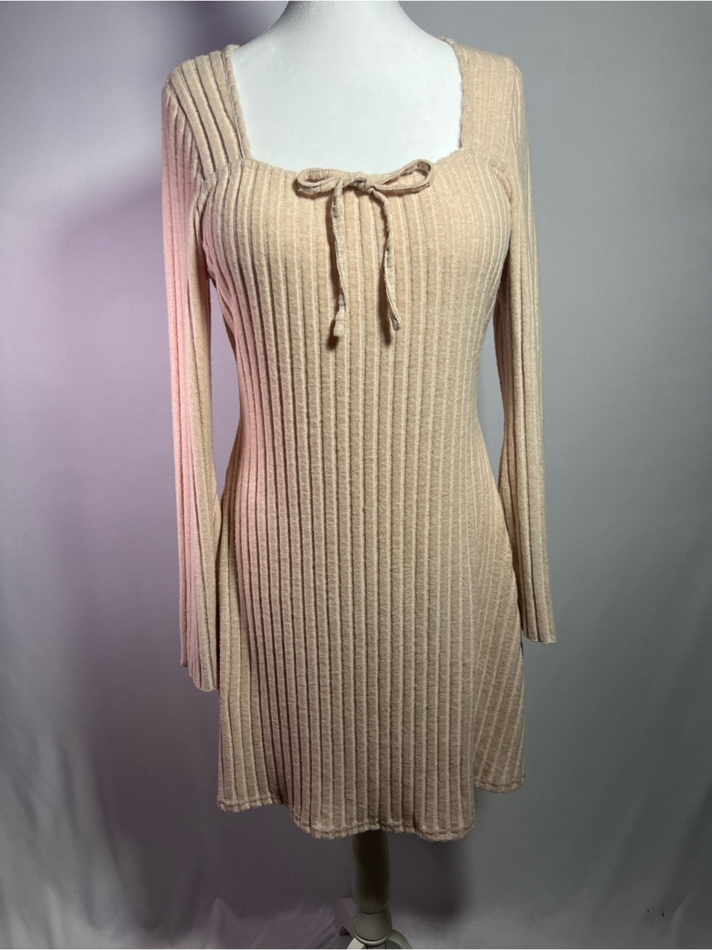 Ribbed Knit Tie-Front Mini Dress